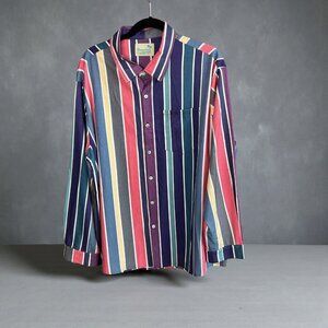 Royaura Men's Shirt Colorful Wide Stripe Easy Care Long Sleeve Size XL